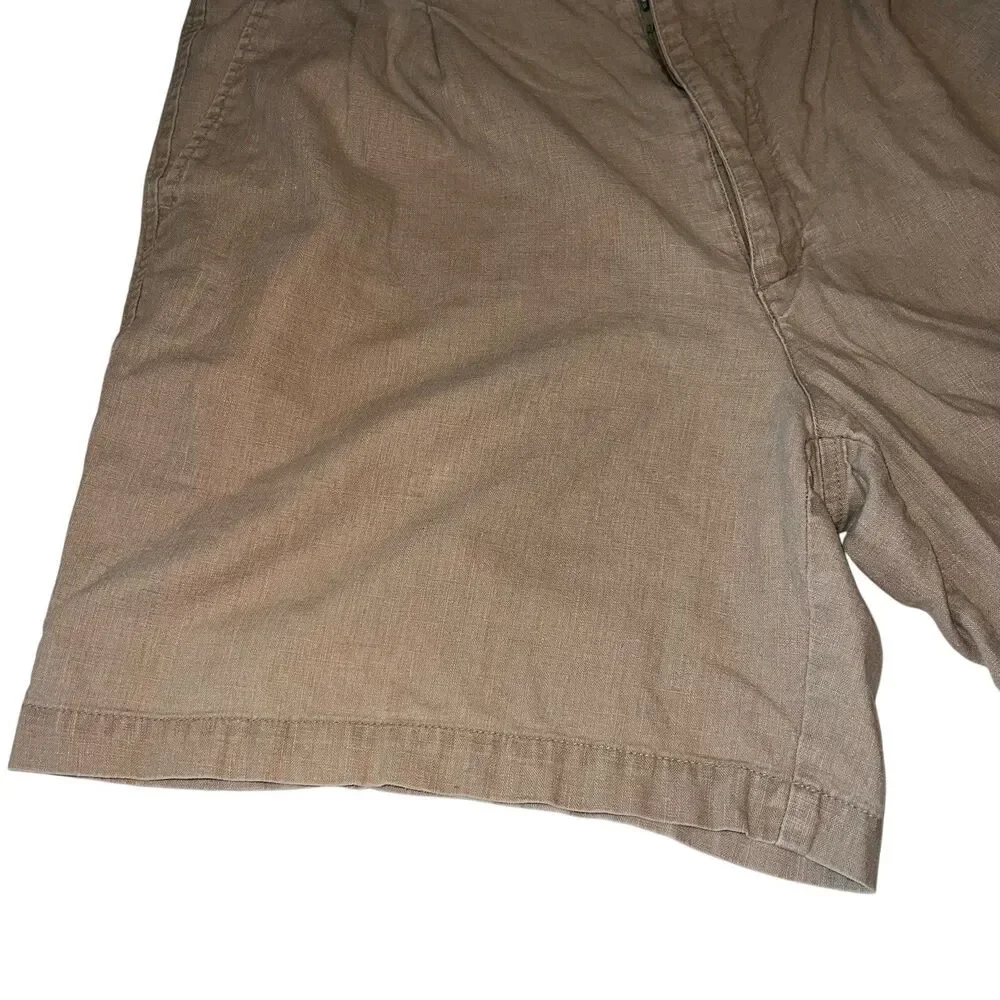 Stanley Blacker Shorts Men's 36 Khaki Tan Linen Blend Adjustable Waist